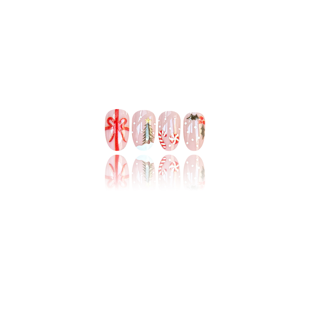 Short Round Press On Nails Chr - Christmas Tree Artificial recension och pris